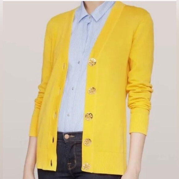 Tory Burch Sweaters - NEW NWOT TORY BURCH SIMONE LEMON CURD CLASSIC GOLD SIGNATURE BUTTON CARDIGAN XL